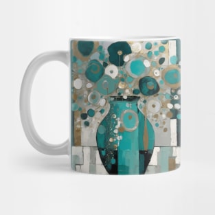 Turquoise Teal Silver and Gold Modern Contemporary Floral Still Life Painting Mug